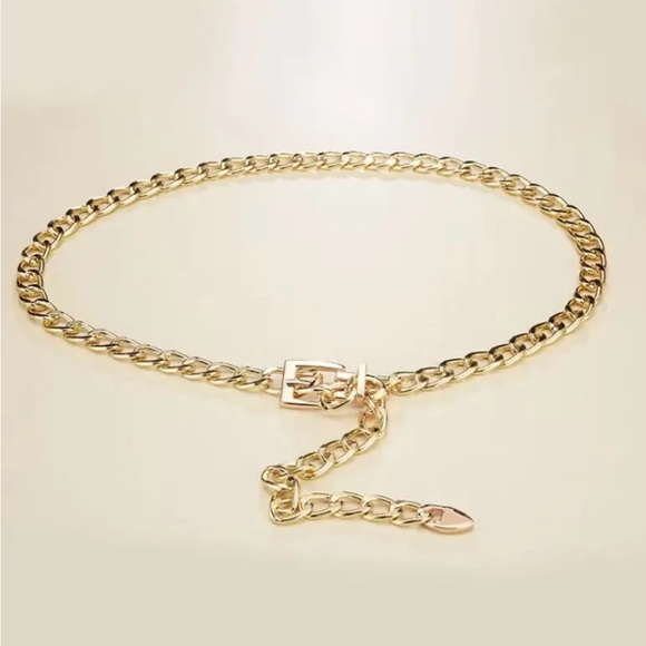 Stylish Gold Plated Chain Belt‎ Simple Casual Metal Waist Chain Adjustable - Picture 9 of 12